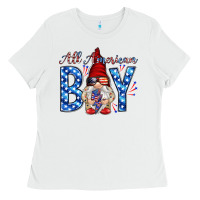 White All American boy with gnome Ladies Tee - HowdyJamesFarm