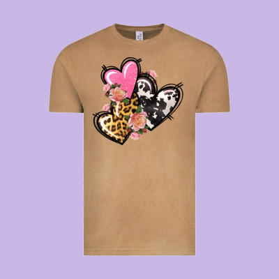 Pink Glitter Leopard Cowhide Hearts Valentine's Vintage Tee Designed By Fadigitalartstudio