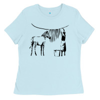 Baby Blue Banksy Zebra Ladies Tee - artisFamous