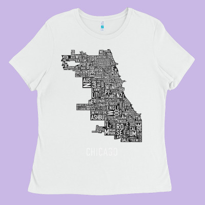 Chicago Typography Neighborhood Map Ladies Tee Designed By Artisfamous