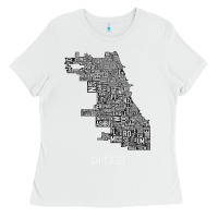 White chicago typography neighborhood map Ladies Tee - artisFamous