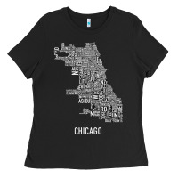 Black chicago typography neighborhood map Ladies Tee - artisFamous