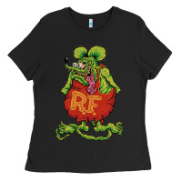 Black classic rat fink Ladies Tee - artisFamous