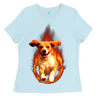 Baby Blue Dog In Fire Ladies Tee - artisFamous