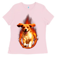 Bubblegum Pink Dog In Fire Ladies Tee - artisFamous