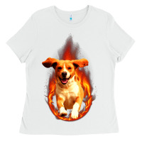 White Dog In Fire Ladies Tee - artisFamous