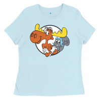 Baby Blue Vintage Rocky And Bullwinkle Ladies Tee - artisFamous