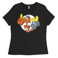 Black Vintage Rocky And Bullwinkle Ladies Tee - artisFamous