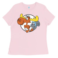 Bubblegum Pink Vintage Rocky And Bullwinkle Ladies Tee - artisFamous