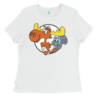White Vintage Rocky And Bullwinkle Ladies Tee - artisFamous