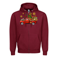 Burgundy Christmas truck Zipper Hoodie - AdoDesignShop