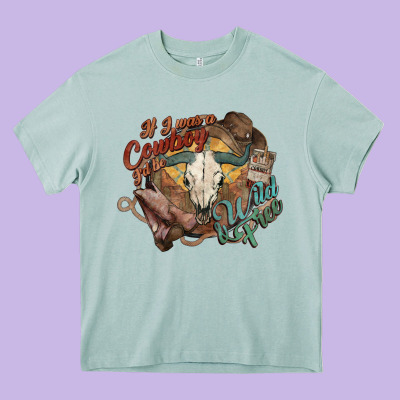 Cowboy Wild And Free Western Heavy Core Tee Designed By Howdyjamesfarm