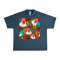 Midnight Navy western  chicken with sunflowers seamless pattern Urban Heavy Tee - FaDigitalArtStudio