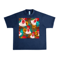 Navy western  chicken with sunflowers seamless pattern Urban Heavy Tee - FaDigitalArtStudio
