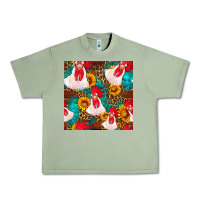 Oil Green western  chicken with sunflowers seamless pattern Urban Heavy Tee - FaDigitalArtStudio