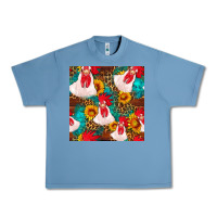 Pebble Blue western  chicken with sunflowers seamless pattern Urban Heavy Tee - FaDigitalArtStudio