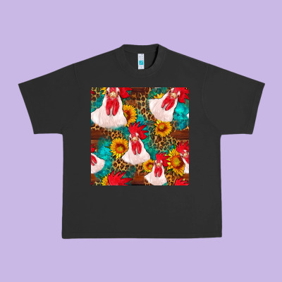Western  Chicken With Sunflowers Seamless Pattern Urban Heavy Tee Designed By Fadigitalartstudio