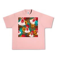 Salmon western  chicken with sunflowers seamless pattern Urban Heavy Tee - FaDigitalArtStudio