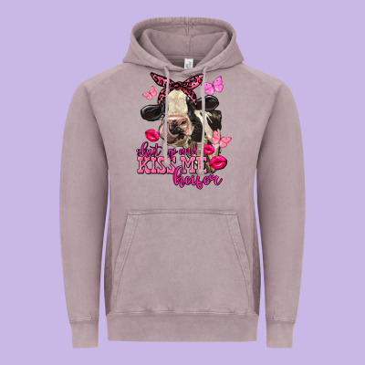 Valentine's Day Shut Up And Kiss Me Heifer Holstein Cow Vintage Hoodie Designed By Fadigitalartstudio