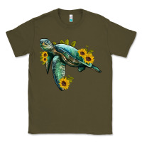 Army Green sea turtle with sunflowers Classic Tee - Artiststas
