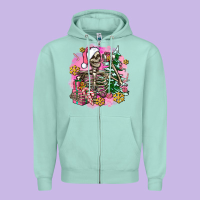 Pink Coffee Gifts Christmas Skeleton Coffee Zipper Hoodie Designed By Adodesignshop