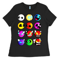 Black geometry dash difficulty  faces Ladies Tee - artisFamous