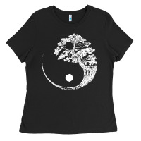 Black yin yang bonsai tree Ladies Tee - artisFamous