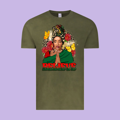 Believe Black Woman Vintage Tee Designed By Fadigitalartstudio