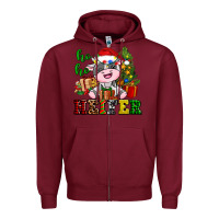 Burgundy ho ho heifer little cute christmas cow Zipper Hoodie - AdoDesignShop
