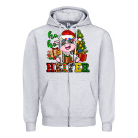 Heather Grey ho ho heifer little cute christmas cow Zipper Hoodie - AdoDesignShop