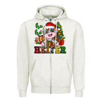 Oatmeal Heather ho ho heifer little cute christmas cow Zipper Hoodie - AdoDesignShop