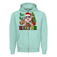 Seafoam ho ho heifer little cute christmas cow Zipper Hoodie - AdoDesignShop