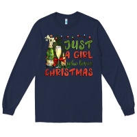 Navy just a girl who loves christmas Long Sleeve Tee - BundleAndBundleShop