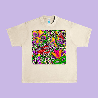 Mardi Gras Crawfish Leopard  Seamless Pattern Urban Heavy Tee Designed By Fadigitalartstudio