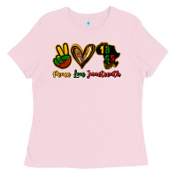 Bubblegum Pink Peace love Juneteenth Ladies Tee - HowdyJamesFarm