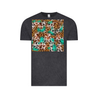 Vintage Black Western Turquoise Glitter Cowhide Leopard Seamless Vintage Tee - FaDigitalArtStudio
