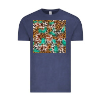 Vintage Denim Western Turquoise Glitter Cowhide Leopard Seamless Vintage Tee - FaDigitalArtStudio