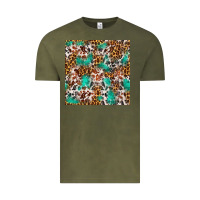 Vintage Olive Western Turquoise Glitter Cowhide Leopard Seamless Vintage Tee - FaDigitalArtStudio