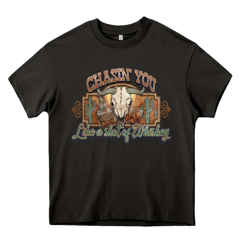 Chasin You Like A Shot Of Whiskey Bull Skull Heavy Core Tee by HowdyJamesFarm | Teevron