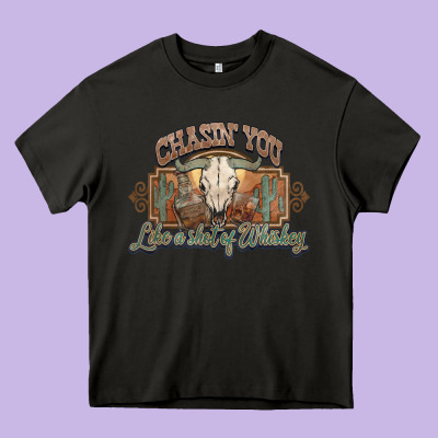 Chasin You Like A Shot Of Whiskey Bull Skull Heavy Core Tee Designed By Howdyjamesfarm