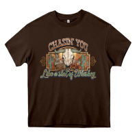 Chocolate Brown Chasin you like a shot of whiskey bull skull Heavy Core Tee - HowdyJamesFarm