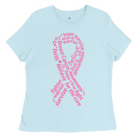 Baby Blue Pink Ribbon Ladies Tee - artisFamous