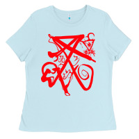 Baby Blue lucifer calligraphy 2 Ladies Tee - artisFamous