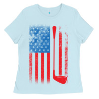 Baby Blue Golf with USA Flag Ladies Tee - artisFamous