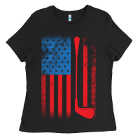 Black Golf with USA Flag Ladies Tee - artisFamous