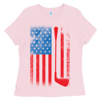 Bubblegum Pink Golf with USA Flag Ladies Tee - artisFamous