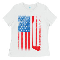 White Golf with USA Flag Ladies Tee - artisFamous