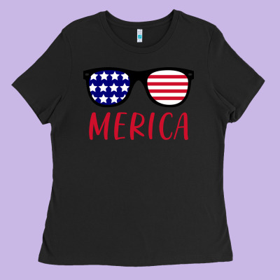 Merica Usa Flag Sunglasses 4th Of July Ladies Tee Designed By Artisfamous