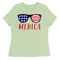 Matcha Merica Usa Flag Sunglasses 4th Of July Ladies Tee - artisFamous