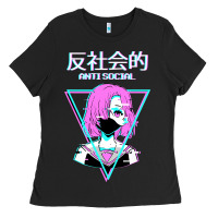 Black antisocial wave anime Ladies Tee - artisFamous
